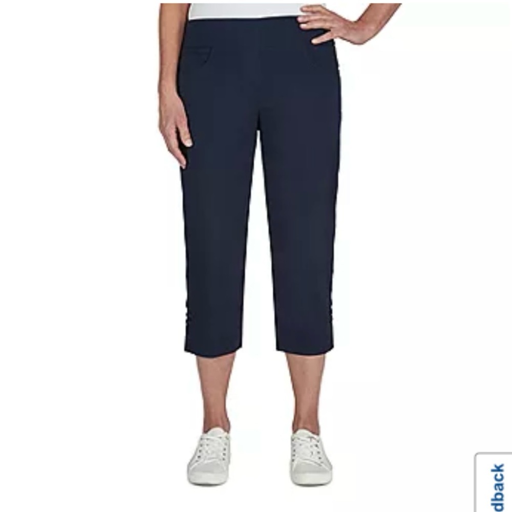 Hearts of palm women’s petite capris mid rise full elastic easy wear flat front
